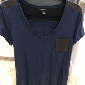 Navy and black faux leather T-shirt